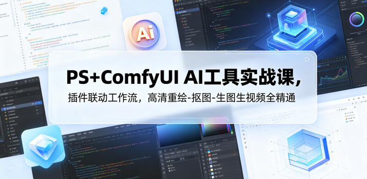 PS+ComfyUI AI工具实战课,插件联动工作流,高清重绘-抠图-生图生视频全精通-鼎铸网