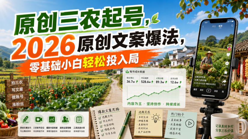 553779972167c55b272f878192ba9e5c.jpeg 原创三农起号,2026原创文案爆法,零基础小白轻松投入局
