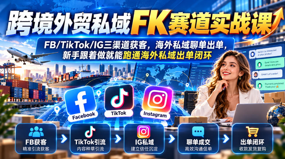 5567cf7a15412d5b6f4d98b30c6351cd.jpeg 跨境外贸私域FK赛道实战课|FB/TikTok/IG三渠道获客,海外私域聊单出单,新手跟着做就能跑通海外私域出单闭环
