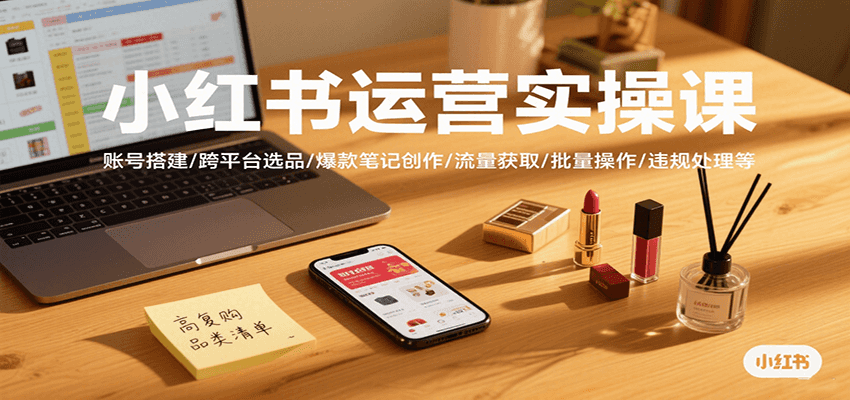 小红书运营实操课，账号搭建/跨平台选品/爆款笔记创作/流量获取/批量操作/违规处理等-鼎铸网