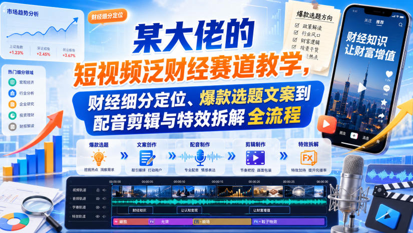 55e334c72e6cb8f2db6cb494825f10d8.jpeg 某大佬的短视频泛财经赛道教学,财经细分定位、爆款选题文案到配音剪辑与特效拆解全流程