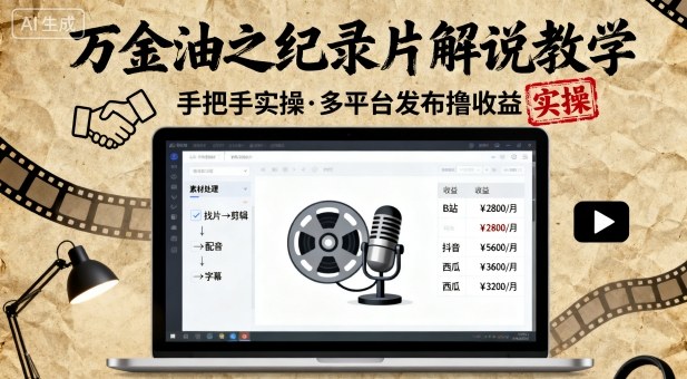 55e536776d488bc9917213622282c4b9.jpeg 万金油之纪录片解说教学,手把手教你,完全实操,多平台发布撸收益