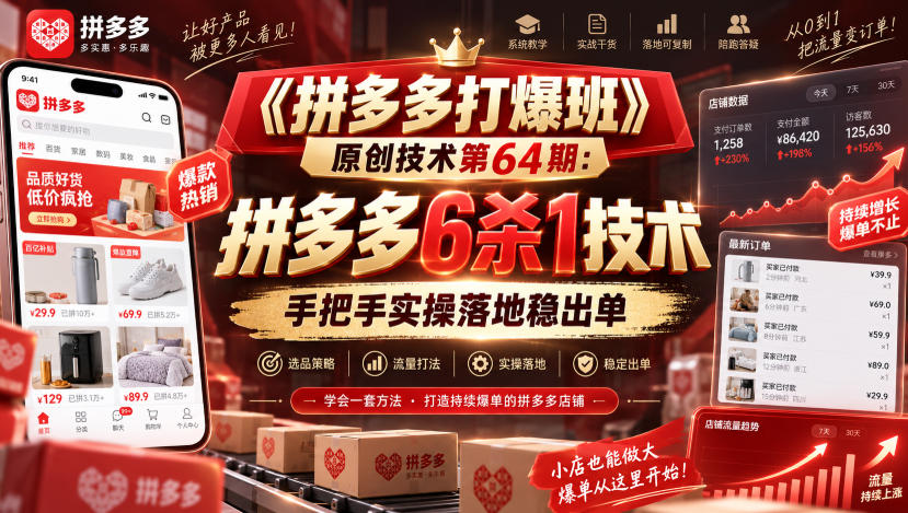 《拼多多打爆班》原创技术第64期：拼多多6杀1技术，手把手实操落地稳出单-鼎铸网