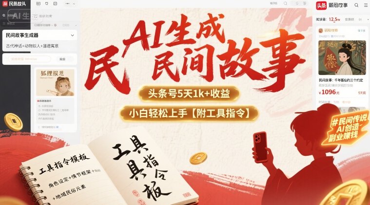 567f558f650326fa2cd9997205ac0c14.jpeg AI生成民间故事,头条号5天1k+,小白轻松上手【附工具指令】