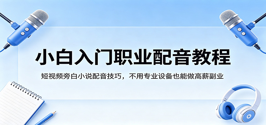 小白入门职业配音教程,短视频旁白小说配音技巧,不用专业设备也能做高薪副业-鼎铸网