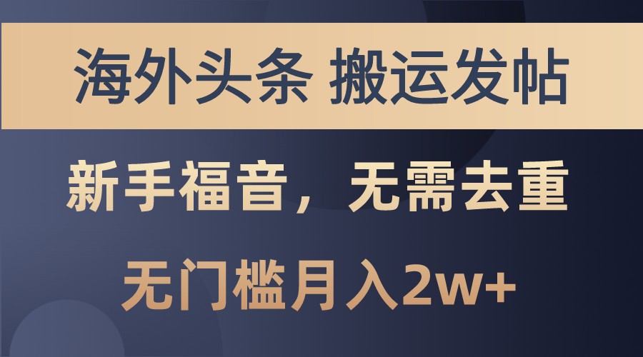 海外头条撸美金,搬运发帖,新手福音,甚至无需去重,无门槛月入2w+-鼎铸网
