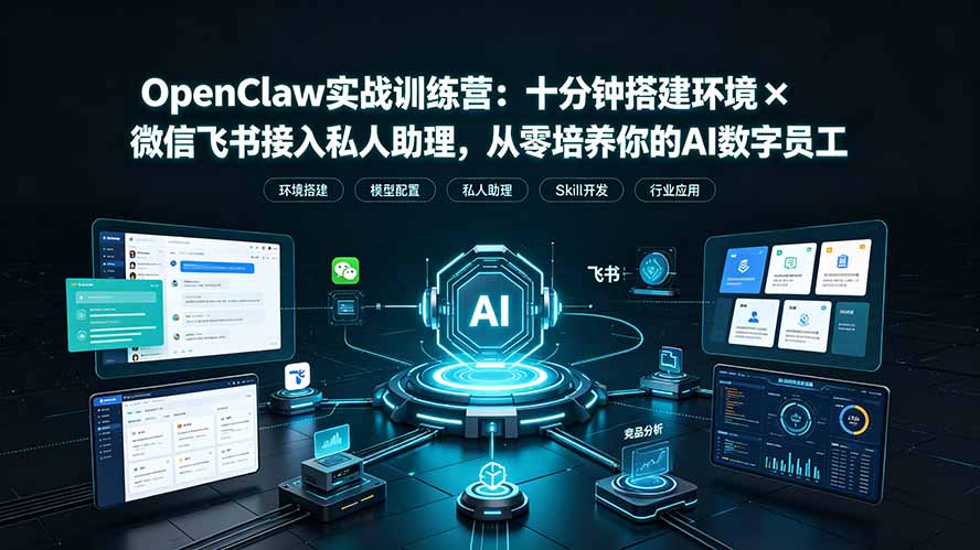5837794f7acbcf344681e0ebb1ab4e7b.jpeg OpenClaw实战特训营:十分钟搭建环境×微信飞书接入私人助理,从零培养你的AI数字员工