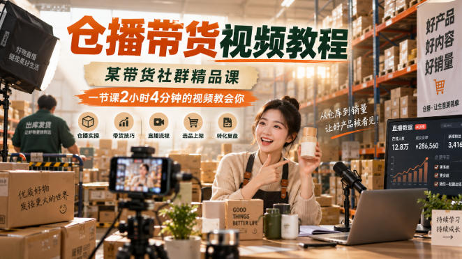 仓播带货视频教程，某带货社群精品课，一节课2小时4分钟的视频教会你-鼎铸网