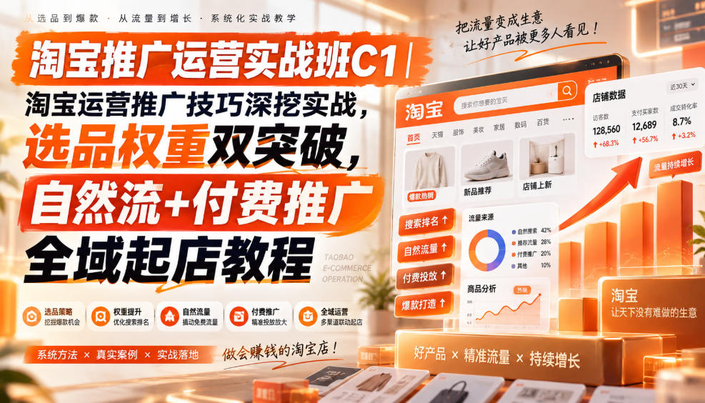 5964aea367a61860b0e823c8d9dcd8a6.jpeg 淘宝推广运营实战班C1|淘宝运营推广技巧深挖实战,选品权重双突破,自然流+付费推广全域起店教程