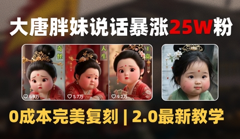 5984bf24a5a4dadd8ce284c6600e5b23.jpeg AI大唐胖贵妃说话2.0,40条视频暴涨40w粉,附独家变现攻略