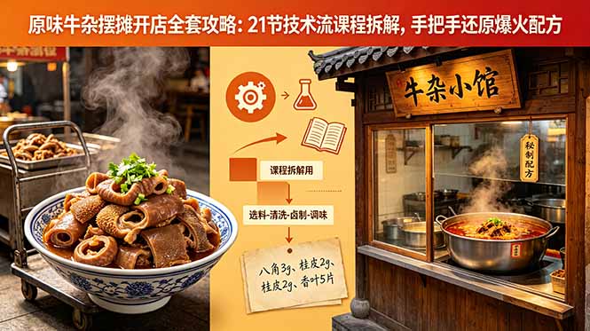 原味牛杂摆摊开店全套攻略:21节技术流课程拆解,手把手还原爆火配方-鼎铸网