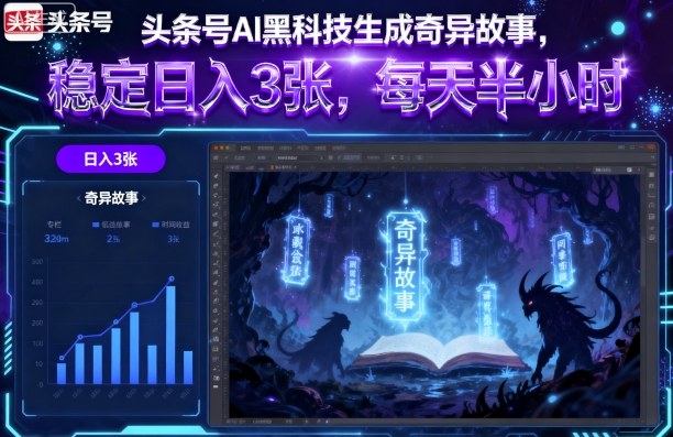 5b04493db9a103aaca50db37516afea4.jpeg 头条号AI黑科技生成奇异故事,稳定日入3张,每天半小时