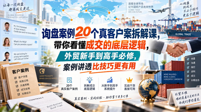 5c0236e78a96601a6c39a52ff806c270.jpeg 询盘案例20个真客户案拆解课,带你看懂成交的底层逻辑,外贸新手到高手必修,案例讲透比技巧更有用