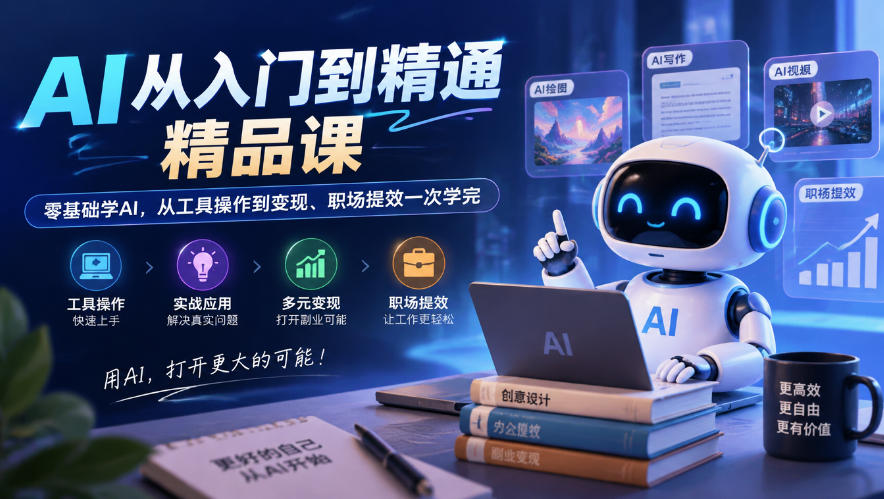 AI从入门到精通精品课，零基础学AI，从工具操作到变现、职场提效一次学完-鼎铸网