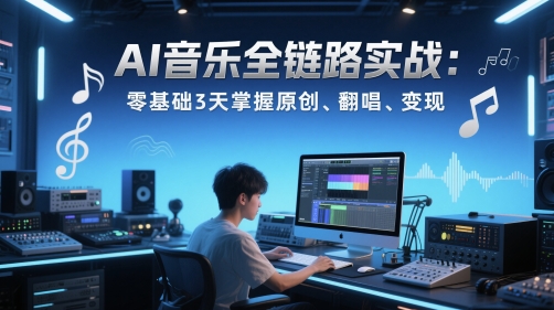 5c1dd8f478b68dad3d4eb467c00d98cc.jpeg AI音乐全链路实战变现课:零基础3天掌握原创、翻唱、变现