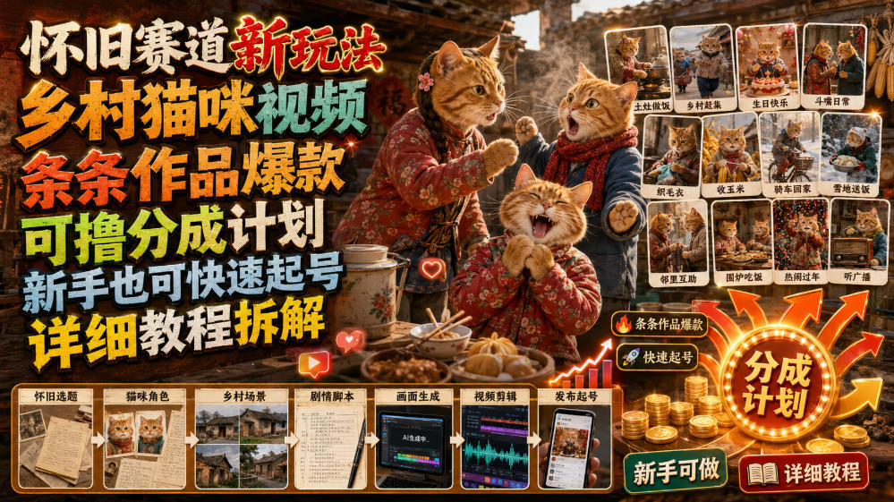 5c607037f9491d013ca4fc95b80d9076.jpeg 怀旧赛道新玩法,乡村猫咪视频,条条作品爆款,可撸分成计划,新手也可快速起号,详细教程拆解