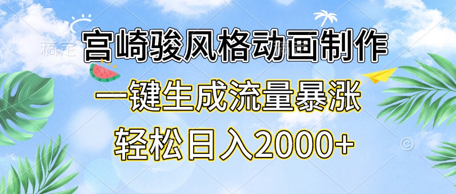 宫崎骏风格动画制作，一键生成流量暴涨，轻松日入2000+-鼎铸网