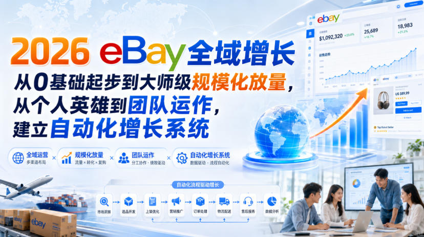 5d70dc6db8abd7fb06a122cc5ea5c189.jpeg 2026 eBay全域增长,从0基础起步到大师级规模化放量,从个人英雄到团队运作,建立自动化增长系统