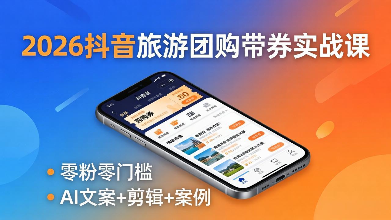 5d8e2ec5418948365e923ea590640e64.jpeg 2026抖音旅游团购带券实战课:零粉零门槛,AI文案+剪辑+案例,躺着赚门票佣金