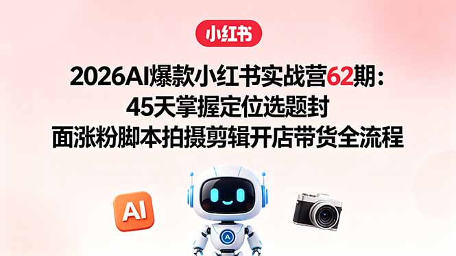 2026AI爆款小红书实战营62期:45天掌握定位选题封面涨粉脚本拍摄剪辑开店带货全流程-鼎铸网