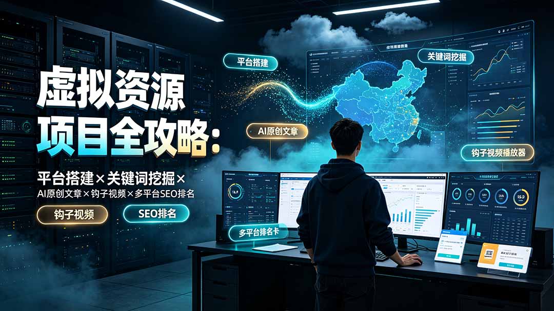 5e1abda8bcc8e6109f9db6bb151ec233.jpeg 虚拟资源项目全攻略:平台搭建×关键词挖掘×AI原创文章×钩子视频×多平台SEO排名