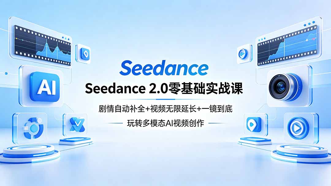 5e7de2d728762cbe5a68f85bb1bdf724.jpeg Seedance 2.0零基础实战课:剧情自动补全+视频无限延长+一镜到底:玩转多模态AI视频创作