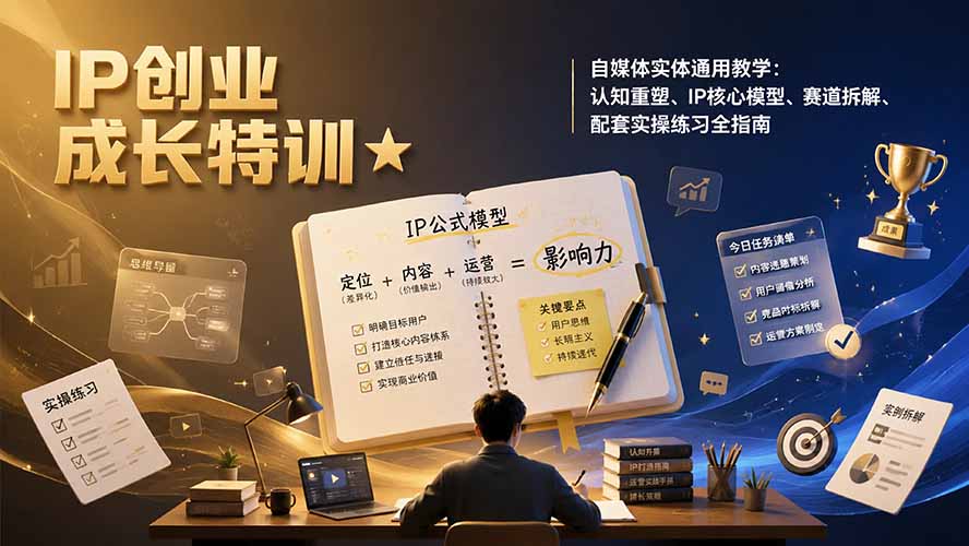 IP创业成长特训★自媒体实体通用教学:认知重塑、IP核心模型、赛道拆解、配套实操练习全指南-鼎铸网