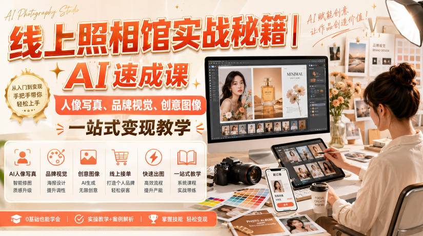 线上照相馆实战秘籍｜AI速成课，人像写真、品牌视觉、创意图像一站式变现教学-鼎铸网