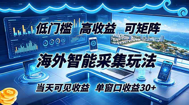 海外智能采集玩法，低门槛高单价可矩阵，当天可见收益，单窗口30+-鼎铸网