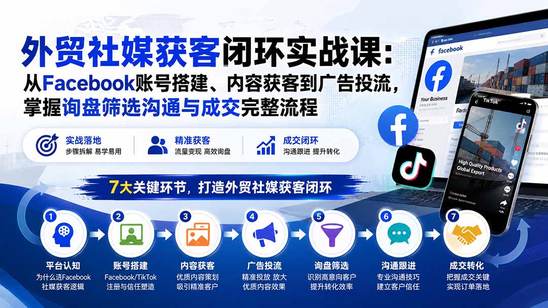 5f312d77ef2003f08f33668fcfda62a5.jpeg 外贸社媒获客闭环实战课:从Facebook账号搭建、内容获客到广告投流,掌握询盘筛选沟通与成交完整流程