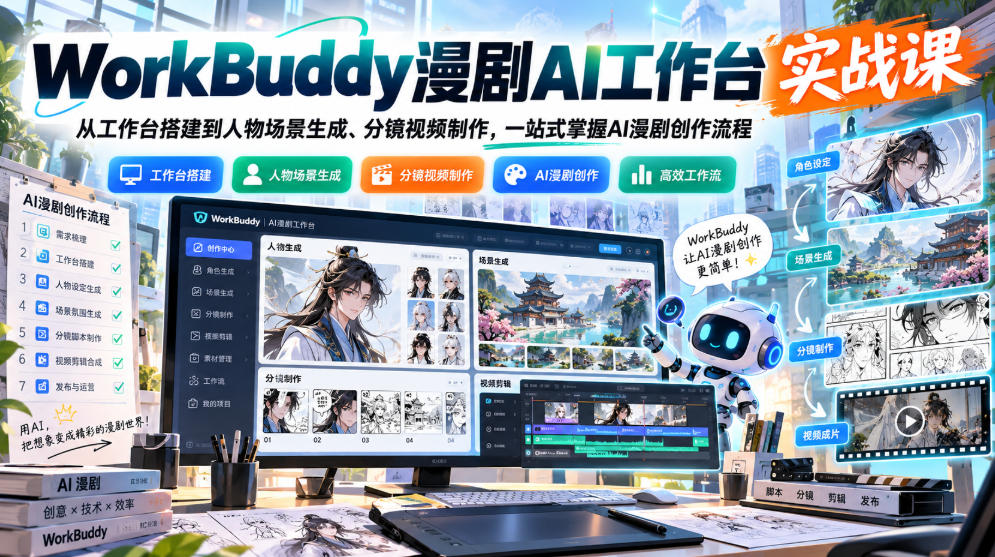 WorkBuddy漫剧AI工作台实战课：从工作台搭建到人物场景生成、分镜视频制作，一站式掌握AI漫剧创作流程-鼎铸网