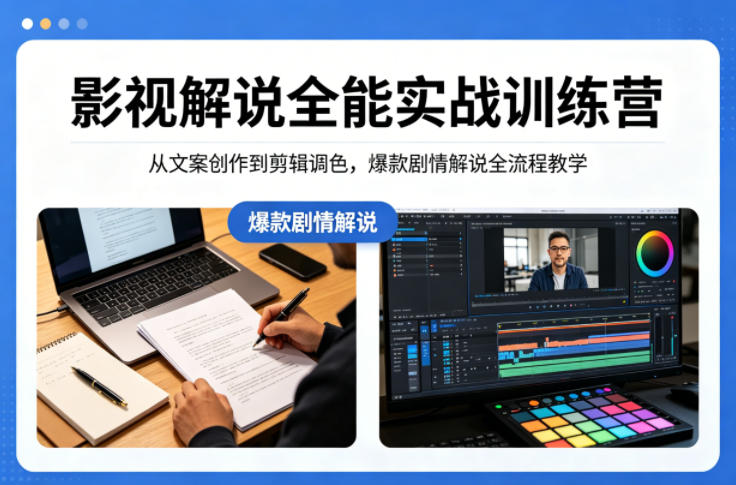 影视解说全能实战训练营：从文案创作到剪辑调色，爆款剧情解说全流程教学-鼎铸网