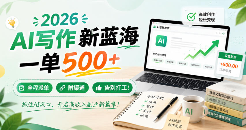60137b92d6726c85444e2fdcc655286e.jpeg 2026 AI写作新蓝海,一单500+,全程派单,附渠道,告别打工!【揭秘】