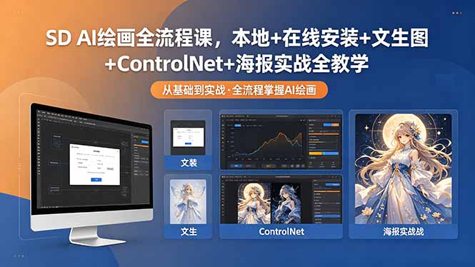 SD AI绘画全流程课,本地+在线安装+文生图+ControlNet+海报实战全教学-鼎铸网