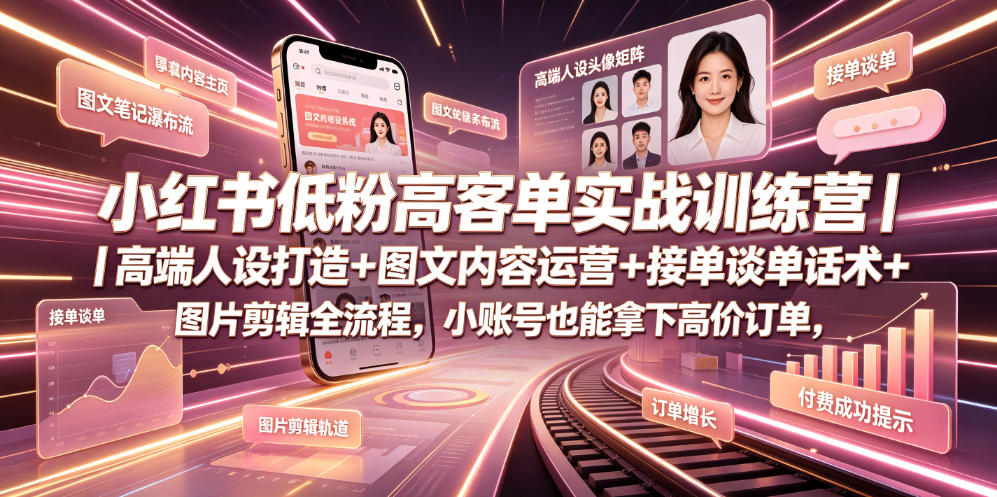 60a10dd367f32aa2d49a0b35f86488cc.jpeg 小红书低粉高客单实战训练营|高端人设打造+图文内容运营+接单谈单话术+图片剪辑全流程,小账号也能拿下高价订单
