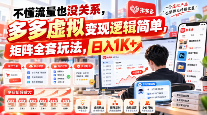不懂流量也没关系，多多虚拟变现逻辑简单，矩阵全套玩法，日入1K+【揭秘】-鼎铸网