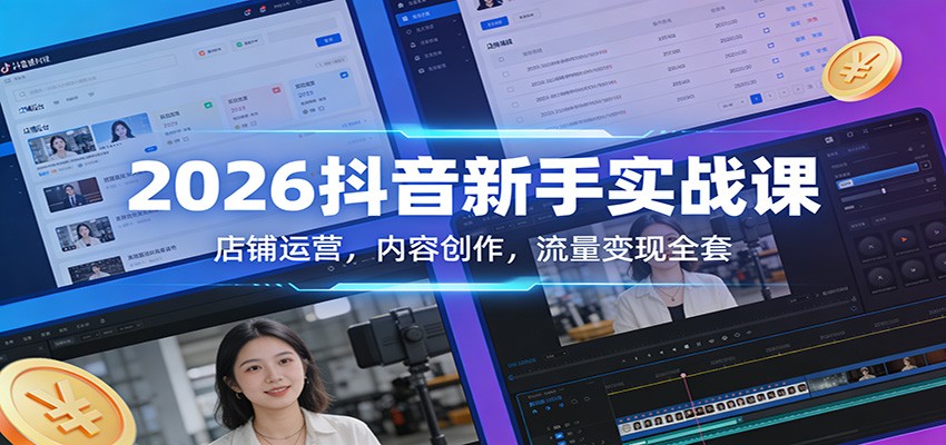2026抖音新手实战课：店铺运营，内容创作，流量变现全套-鼎铸网