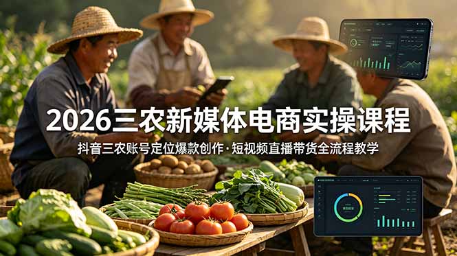 2026三农新媒体电商实操课程：抖音三农账号定位爆款创作，短视频直播带货全流程教学-鼎铸网