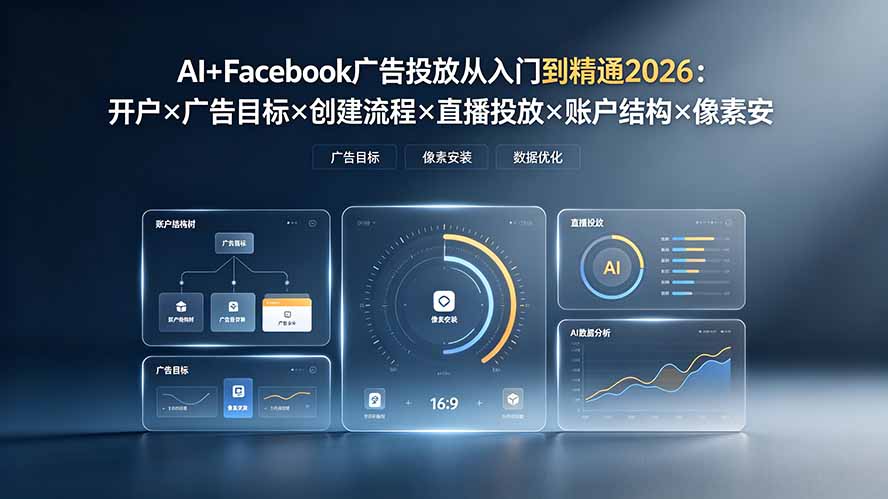6124cd598b4b03c978735ae6889f65e9.jpeg AI+Facebook广告投放从入门到精通2026:开户×广告目标×创建流程×直播投放×账户结构×像素安装×AI赋能