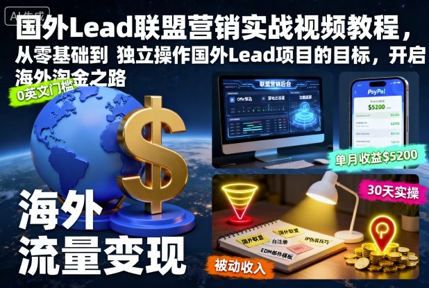 国外Lead联盟营销实战视频教程,从零基础到独立操作国外Lead项目的目标,开启海外淘金之路-鼎铸网