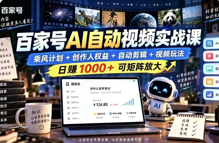 百家号自动矩阵玩法，长期可以做的项目，日入1k+，真正的睡后收入-鼎铸网