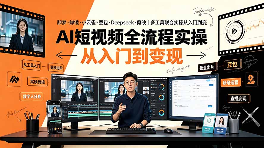AI短视频全流程实操：即梦·蝉镜·小云雀·豆包·Deepseek·剪映｜多工具联合实操从入门到变现-鼎铸网