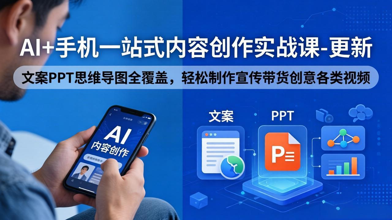AI+手机一站式内容创作实战课-更新,文案PPT思维导图全覆盖,轻松制作宣传带货创意各类视频-鼎铸网