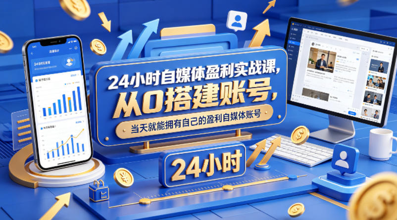 24小时自媒体盈利实战课,从0搭建账号,当天就能拥有自己的盈利自媒体账号-鼎铸网