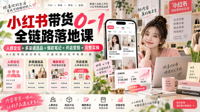 小红书带货0-1全链路落地课｜人群定位+多渠道选品+爆款笔记+开店变现完整实操-鼎铸网