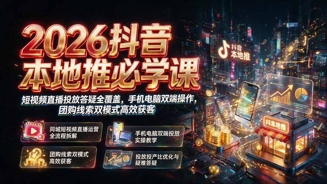 2026抖音本地推必学课|短视频直播投放答疑全覆盖,手机电脑双端操作,团购线索双模式高效获客-鼎铸网