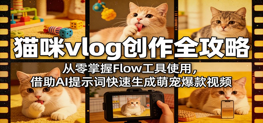 猫咪vlog创作全攻略:从零掌握Flow工具使用,借助AI提示词快速生成萌宠爆款视频-鼎铸网