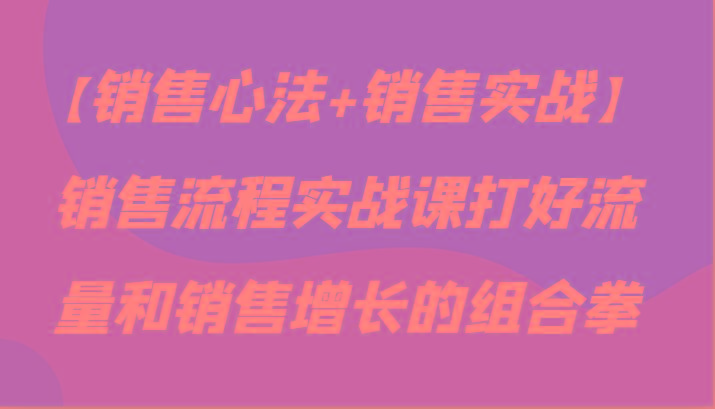 【销售心法+销售实战】销售流程实战课打好流量和销售增长的组合拳-鼎铸网