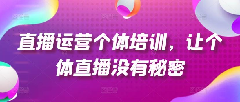 直播运营个体培训，让个体直播没有秘密，起号、货源、单品打爆、投流等玩法-鼎铸网