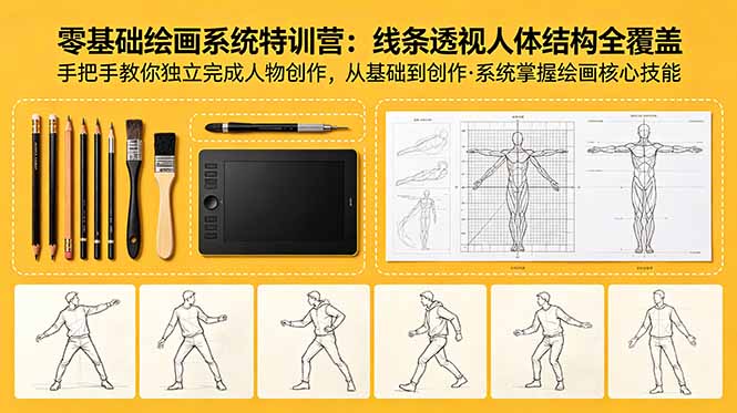 零基础绘画系统特训营:线条透视人体结构全覆盖,手把手教你独立完成人物创作-鼎铸网